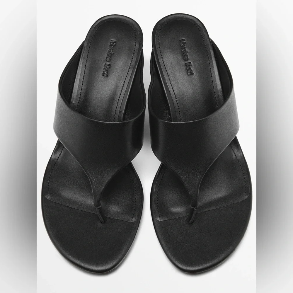 NWT. Massimo Dutti Black Leather High-Heel Sandals. Size 9 - Picture 4 of 9
